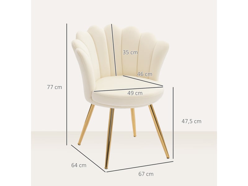  Fauteuil coquillage en velours pieds en métal 67x64x77 cm  - Conforama C
