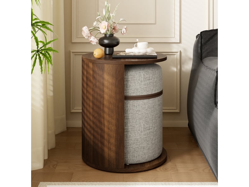  Table et tabouret en mdf et pin, lot de 2 pièces, format rond 38×38×47,5 cm, assise rembourrée et rangement compact  - Conforama D