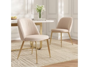 Lot de 2 chaises de salle à manger en velours beige, dossier semi-enveloppant ergonomique, pieds en métal doré, assise rembourrée, charge 150 kg
