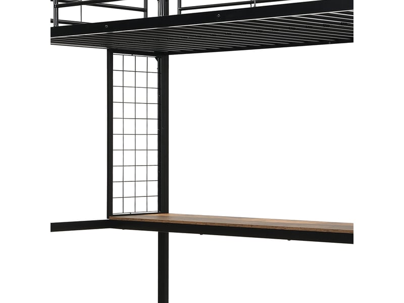  Lit mezzanine, lit simple avec bureau, rangements à 5 niveaux, grille et échelle, 90x200 cm, sans matelas  - Conforama E