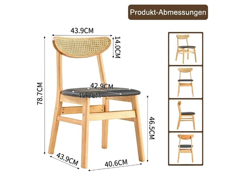  Lot de 2 chaises de salle à manger,45x43,9x78,7 cm,avec dossier en rotin,coloris bois  - Conforama C