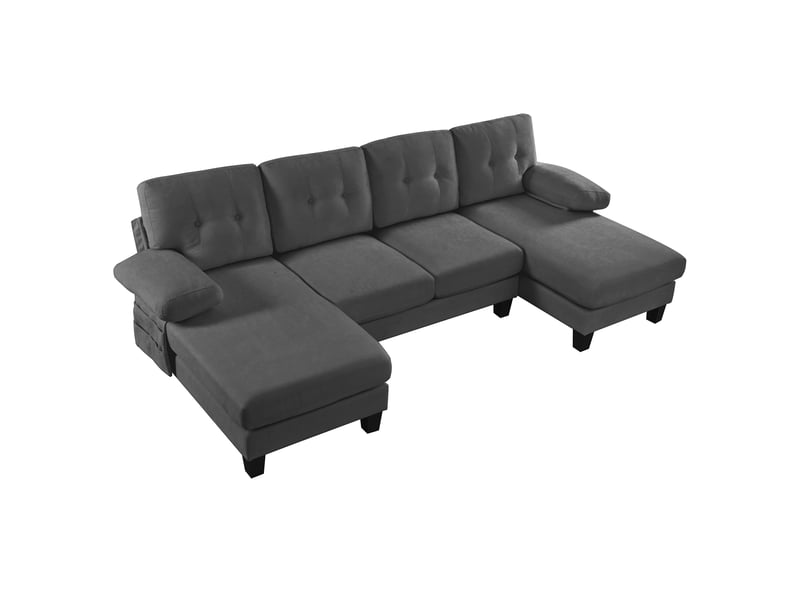 Canapé d'angle, canapé tissu : avec méridienne, forme u, en tissu, gris - Conforama A