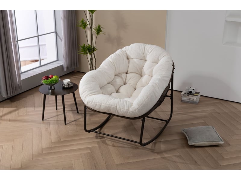 Fauteuil de jardin structure en rotin coussin rembourré fauteuil à bascule fonction relax coloris blanc - Conforama B