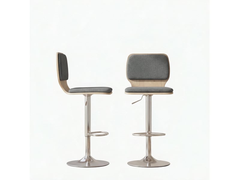 Lot de 2 tabourets de bar pivotants à 360 degrés réglables en hauteur avec dossier et repose-pieds en tissu gris - Conforama A