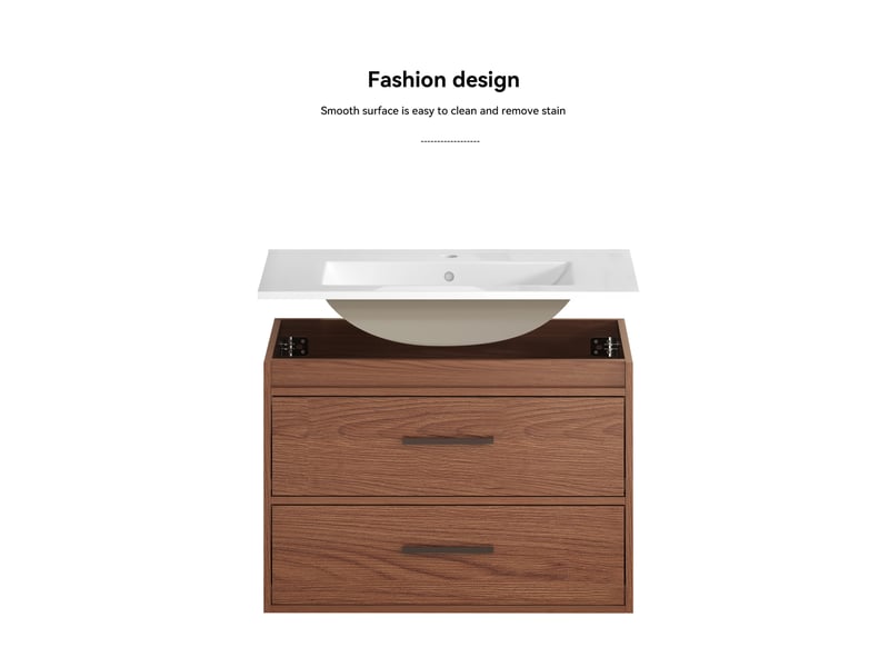  Meuble sous-vasque 76x46x52 cm à 2 tiroirs marron roux  - Conforama R
