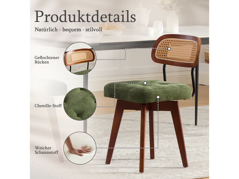  Lot de 2 chaises pivotantes à 360° en tissu chenille vert  - Conforama E