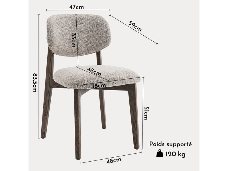 Carmen - chaise en tissu beige et chêne massif foncé CARMEN-BEI-BOIF - Conforama E