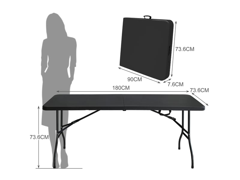  Table de jardin pliante 180x73,6x73,6 cm noire en plastique, structure en acier, pour 6 à 8 personnes  - Conforama C