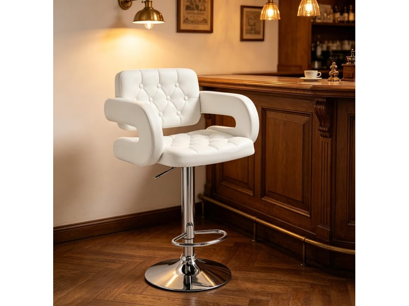  Tabouret de bar réglable et pivotant avec accoudoirs en métal et revêtement synthétique blanc  - Conforama D