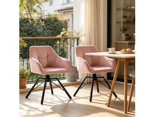Lot de 2 chaises de salle à manger 57x50x82,5cm, structure métallique noir rose, pivotante, avec accoudoirs et dossier