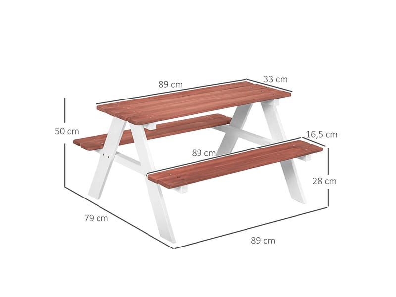 Ensemble table de pique-nique et 2 bancs en bois pour enfants de 3 à 8 ans, pour jardin ou terrasse, 89 x 79 x 50 cm, marron - Conforama D