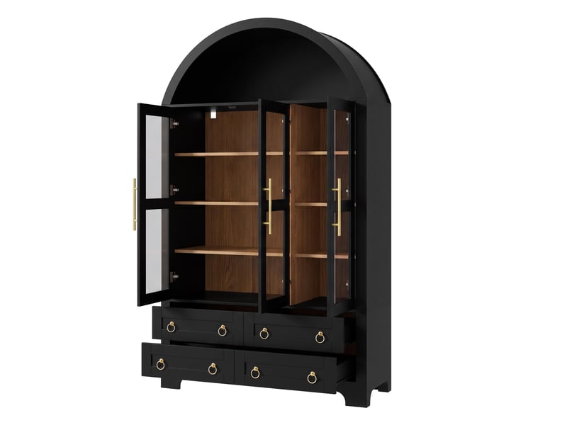  Buffet haut 3 portes vitrées et 4 tiroirs 110x40x185 cm noir  - Conforama D