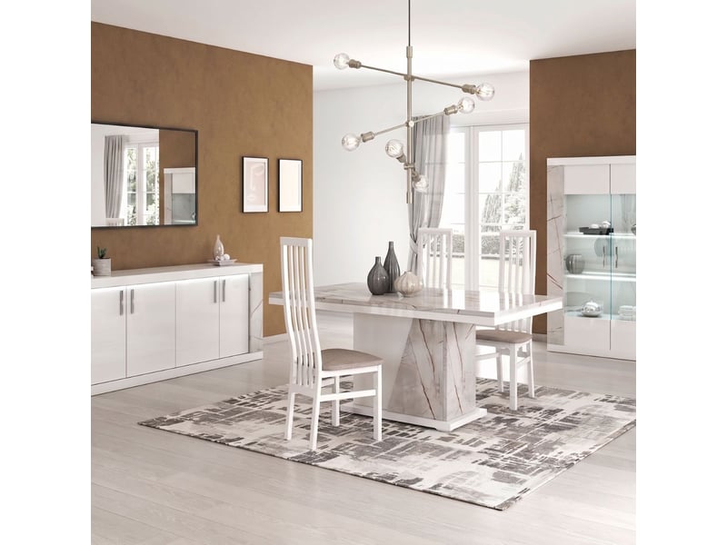  Table repas pied central blanche et aspect marbre gris-brun - nervy NERVY - Conforama C