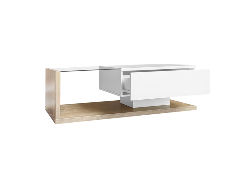 Table basse avec niche et led réglable, plateau en verre trempé, finition brillante, pour salon, naturel - uvrion  - Conforama A