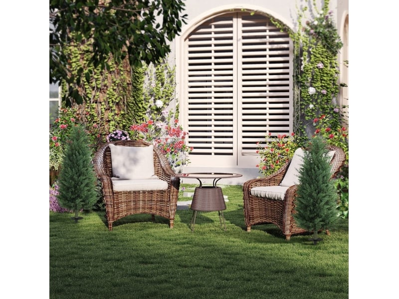 Plantes artificielles cyprès lot de 2 avec piquets de sol pour intérieur et extérieur en plastique vert ø33 × 100 cm - Conforama D