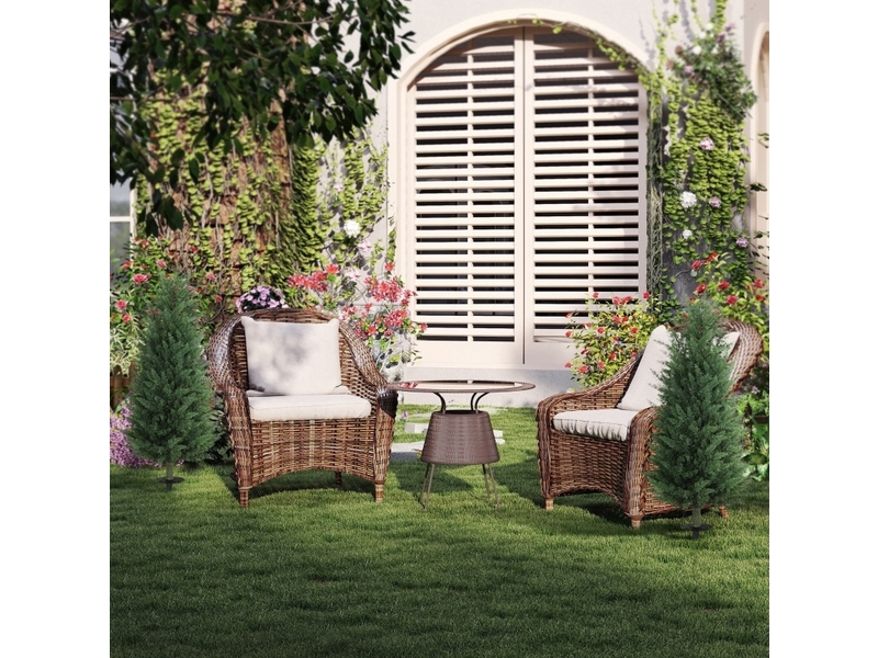  Plantes artificielles cyprès lot de 2 avec piquets de sol pour intérieur et extérieur en plastique vert ø33 × 100 cm  - Conforama D