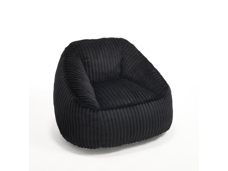  Fauteuil pouf garni de mousse à mémoire de forme avec dossier et accoudoirs en velours côtelé noir  - Conforama A