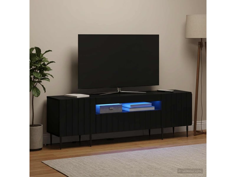 Meuble tv - banc tv - meuble de rangement led noir bois d'ingénierie - Conforama D