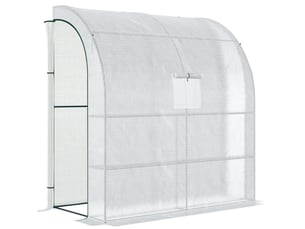 Serre de jardin adossée 200 x 100 x 215 cm – blanche – portes et fenêtres enroulables avec protection uv