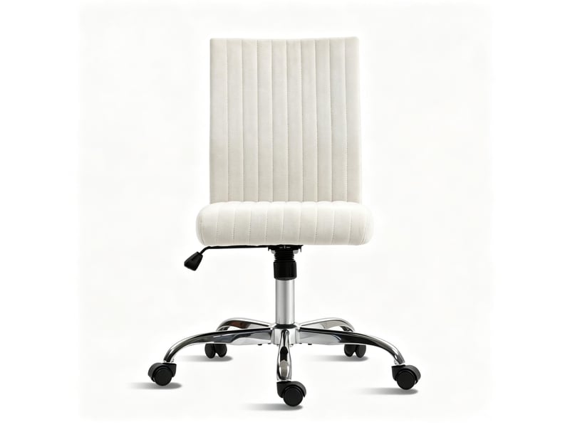 Chaise de bureau pivotante à 360 degrés sans accoudoirs réglable avec inclinaison, tissu crème, 43 × 56 × 89-99 cm  - Conforama A