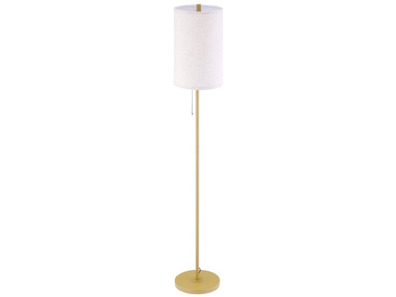  Lampadaire avec interrupteur à chaînette, abat-jour en lin et base en acier, douille e27, doré et crème  - Conforama A