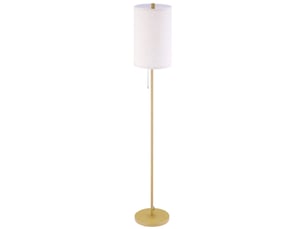 Lampadaire avec interrupteur à chaînette, abat-jour en lin et base en acier, douille e27, doré et crème