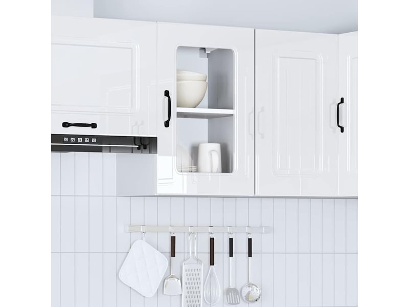 Armoire murale de cuisine avec porte vitrée bois d'ingénierie blanc brillant shl314 - Conforama D