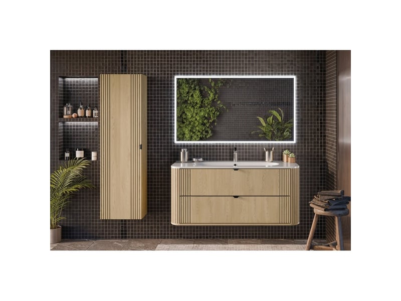  Ensemble de salle de bain kori : meuble sous vasque 120cm + vasque à encastrer + colonne de rangement  - Conforama C