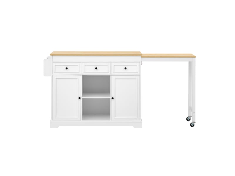  Îlot de cuisine mobile sur roulettes – coin repas extensible, rangement épices et tiroirs – blanc, design moderne  - Conforama A