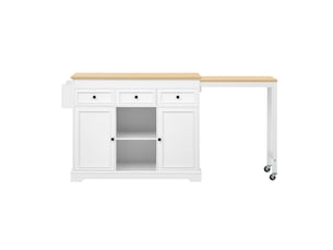 Îlot de cuisine mobile sur roulettes – coin repas extensible, rangement épices et tiroirs – blanc, design moderne
