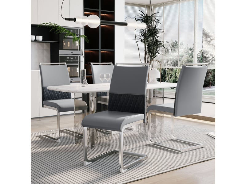  Lot de 4 chaises de salle à manger,42x48x95 cm,similicuir et lin,gris  - Conforama B