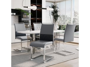 Lot de 4 chaises de salle à manger,42x48x95 cm,similicuir et lin,gris