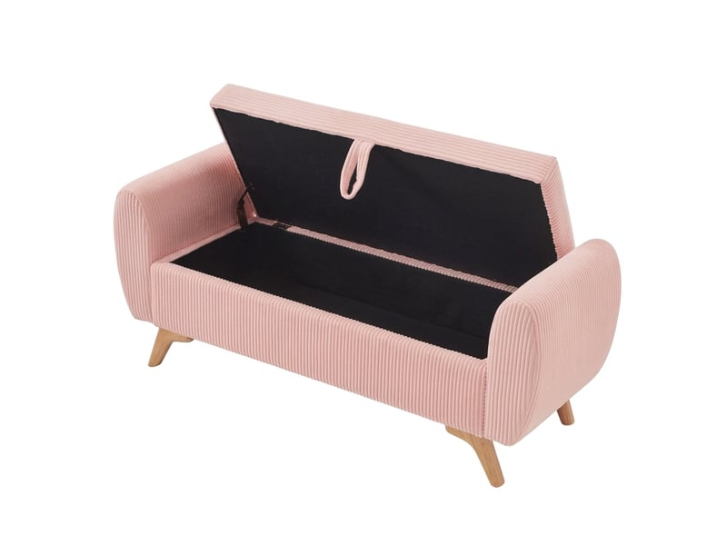  Banc de rangement rose 145 cm en velours côtelé avec coffre pliable et pieds en bois  - Conforama A