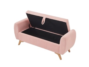 Banc de rangement rose 145 cm en velours côtelé avec coffre pliable et pieds en bois