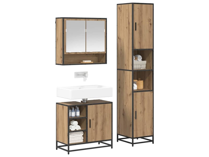 Ensemble de mobilier de salle de bain 3 pièces chêne artisanal cf64446 - Conforama C