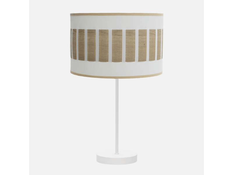  Fabrilamp ivanna grande lampe à poser blanc effet bois clair, abat-jour cylindrique textile, 1 x e27, 62 cm 188471185 - Conforama E