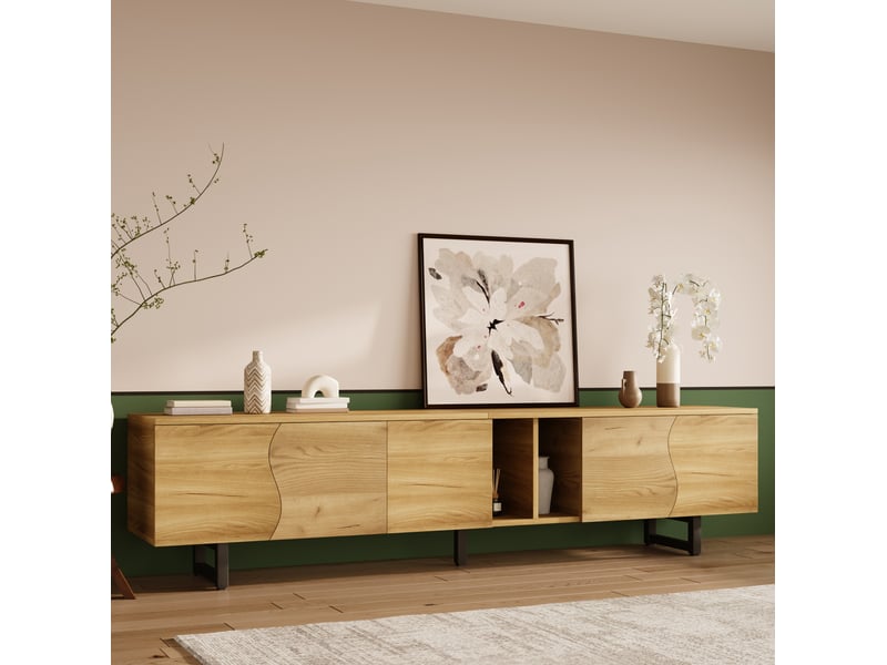  Meuble tv 5 portes avec rangements ouverts 191 x 38 x 46,5 cm, naturel  - Conforama D