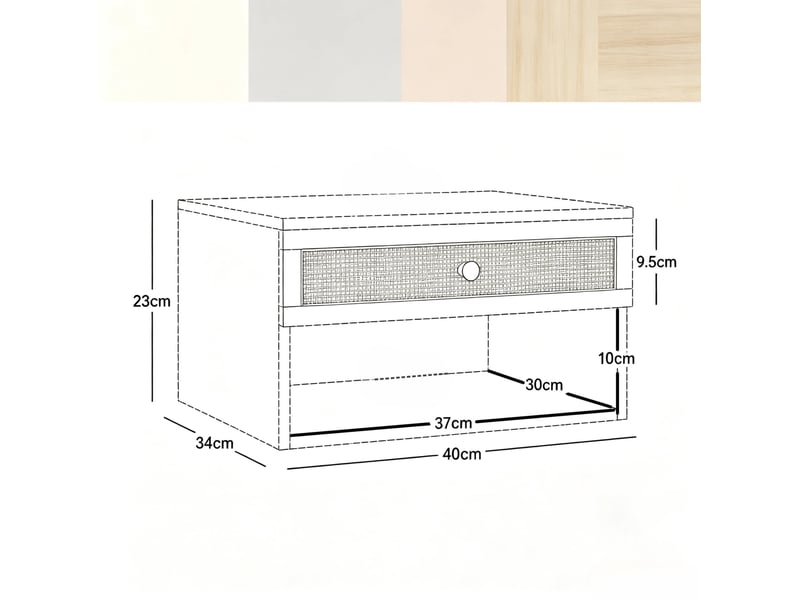 Lot de 2 chevets muraux suspendus en panneau de particules, coloris naturel, avec tiroirs et niches ouvertes - Conforama C