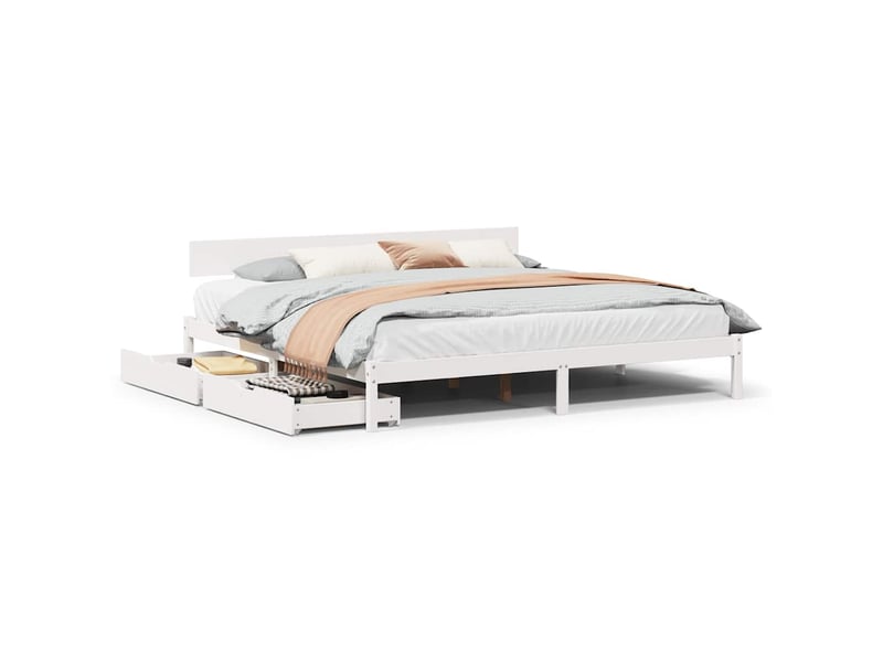  Lit double- lit adulte -  cadre de lit sans matelas blanc 180x200 cm bois massif de pin  - Conforama A