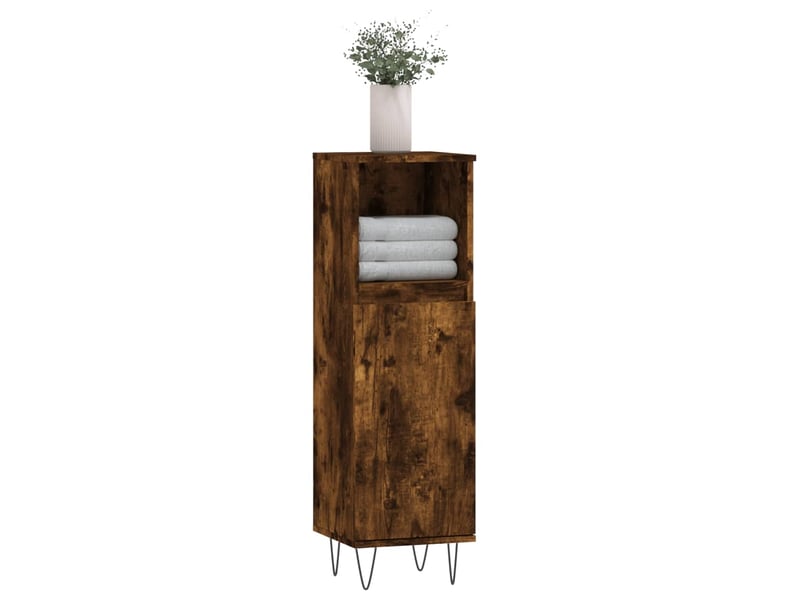 Amoire de salle de bain chêne fumé 30x30x100cm bois d'ingénierie shl5641  - Conforama C