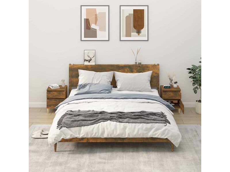  Lot de 2 table de chevet chanmbre, table d'appoint chêne fumé 40x35x50 cm  - Conforama B