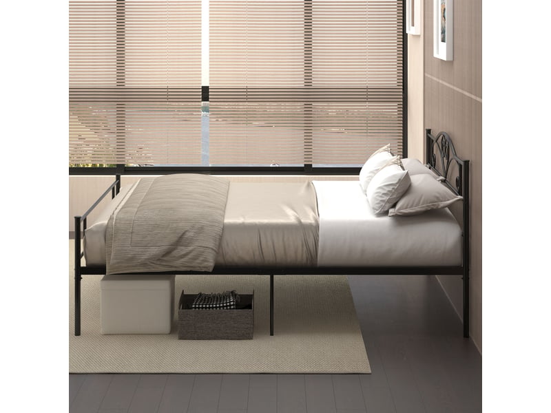 Lit double en métal avec tête de lit, cadre de lit métal 140x200, noir mat 300 kg - Conforama D