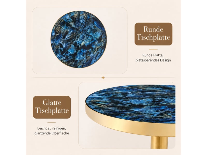  Table d’appoint ronde plateau effet marbre et piètement central stable - lpospi - mdf métal bleu 60 × 73,7 cm  - Conforama E