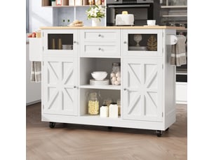 Îlot de cuisine pliant avec 2 tiroirs, étagères réglables, porte-serviettes et roulettes pour cuisine, 140 × 40 × 93,5 cm