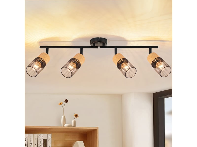 Nettlife plafonnier bois e14 lampe de plafond 350° orientable applique murale vintage lampe de cuisine orientable sans ampoule