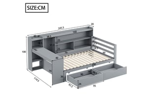 Lit banquette 90x200 cm coloris gris