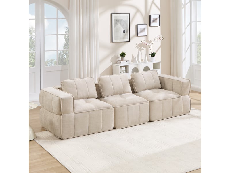  Canapé modulable, canapé 3 places, en tissu, beige, pour salon, mobilier pour espace de vie, adapté à l'espace de vie  - Conforama A
