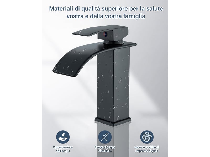  Robinet salle de bain noir avec bonde de vidage,mitigeur lavabo cascade, hauteur de bec 110 mm, économiseur d’eau et d’énergie  - Conforama D