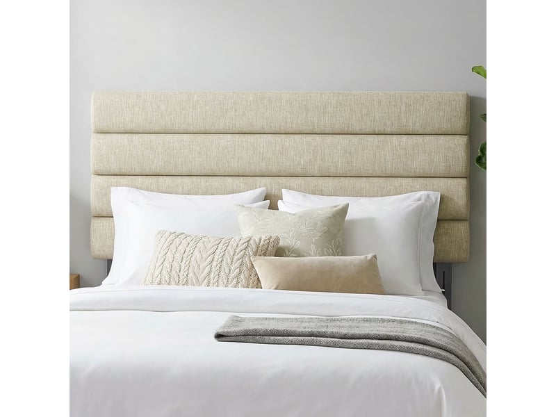  Tête de lit matelassée hauteur réglable 3 niveaux dim. L.140 x p.10 x h.106116126 cm tissu beige  - Conforama B