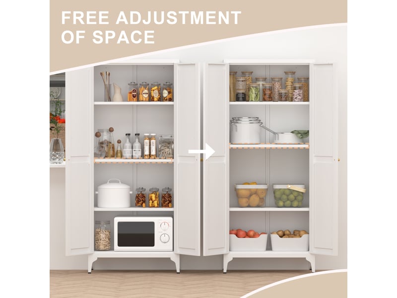  Armoire de rangement avec 2 portes et 3 étagères réglables, poignées dorées, pour cuisine et bureau, 174,5×42,0×14,0 cm  - Conforama E